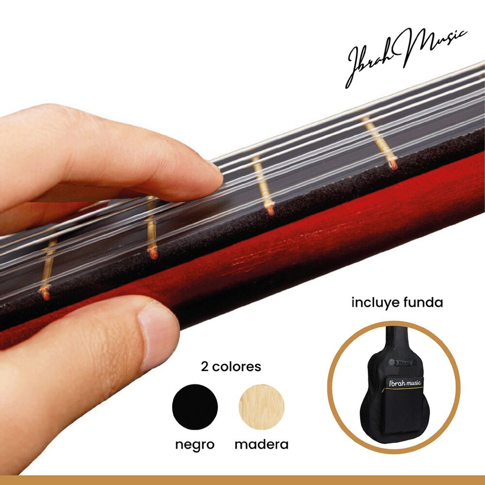 Guitarra Ac&uacute;stica Cl&aacute;sica Ibrah 39 Pulgadas Colores + Funda image number 5.0